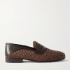 Padstow Leather-Trimmed Raffia Loafers