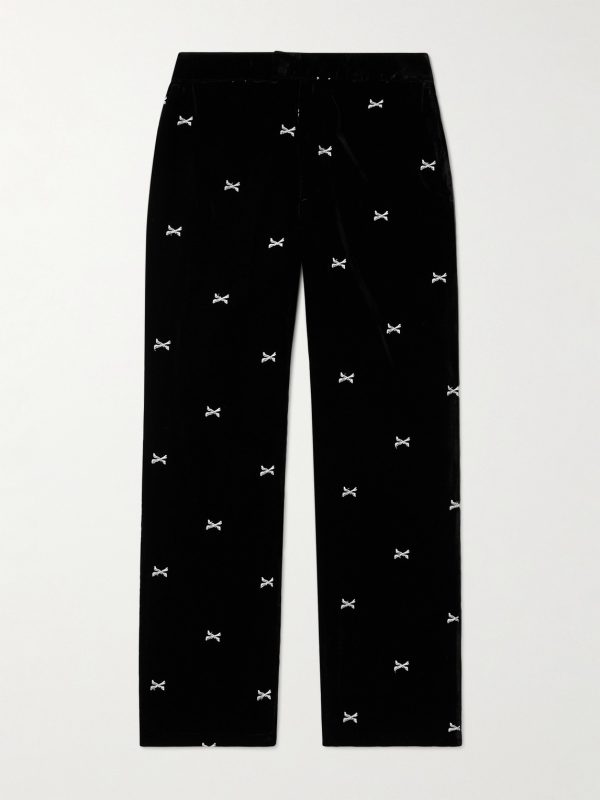 Straight-Leg Embroidered Velour Trousers Straight-Leg Embroidered Velour Trousers