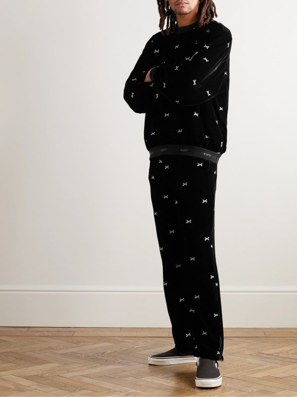 Straight-Leg Embroidered Velour Trousers - OU Straight-Leg Embroidered Velour Trousers - OU