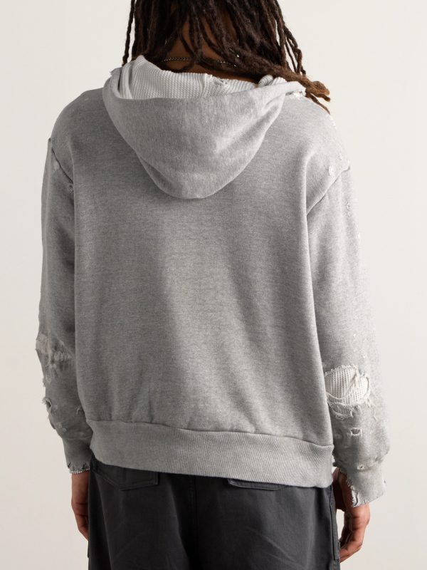 Logo-Appliquèd Distressed Cotton-Jersey Hoodie - BK Logo-Appliquèd Distressed Cotton-Jersey Hoodie - BK