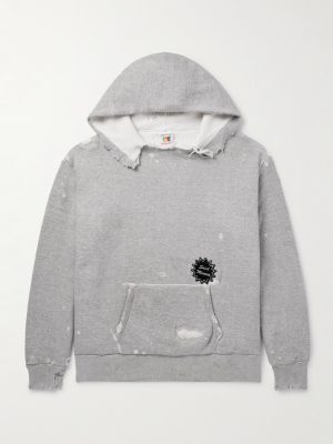 Logo-Appliquèd Distressed Cotton-Jersey Hoodie Logo-Appliquèd Distressed Cotton-Jersey Hoodie