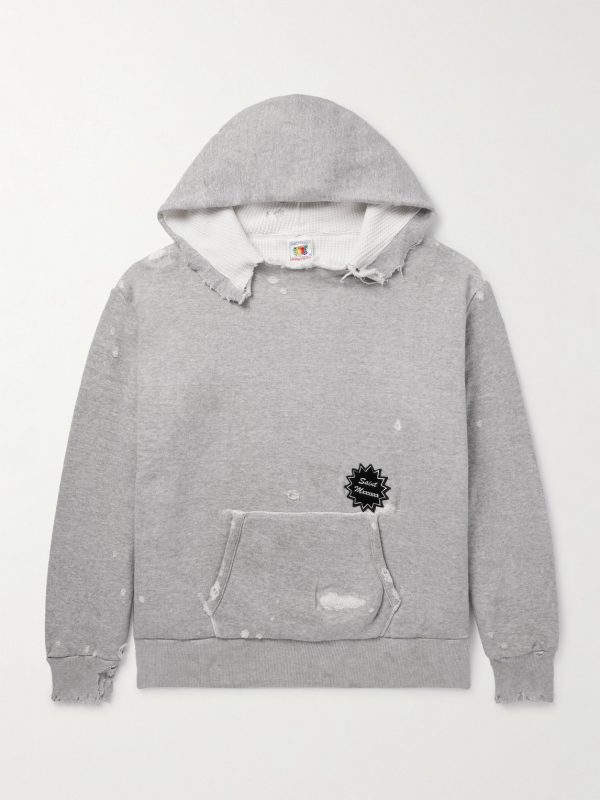 Logo-Appliquèd Distressed Cotton-Jersey Hoodie Logo-Appliquèd Distressed Cotton-Jersey Hoodie