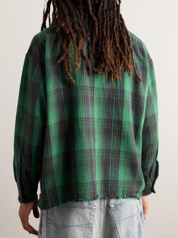 Distressed Checked Cotton-Flannel Shirt - BK Distressed Checked Cotton-Flannel Shirt - BK
