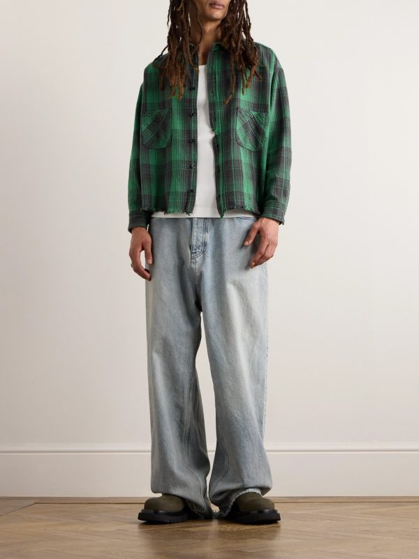 Distressed Checked Cotton-Flannel Shirt - OU Distressed Checked Cotton-Flannel Shirt - OU