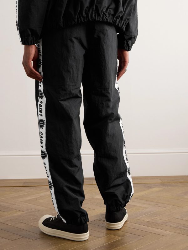 Tapered Logo-Embroidered Striped Nylon-Twill Track Pants - BK Tapered Logo-Embroidered Striped Nylon-Twill Track Pants - BK