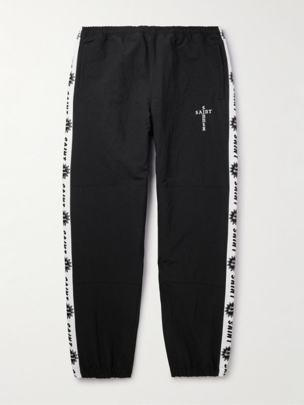 Tapered Logo-Embroidered Striped Nylon-Twill Track Pants Tapered Logo-Embroidered Striped Nylon-Twill Track Pants