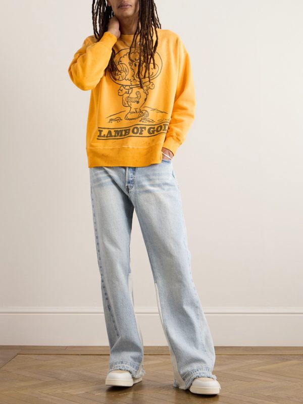 Distressed Printed Cotton-Jersey Sweatshirt - OU Distressed Printed Cotton-Jersey Sweatshirt - OU