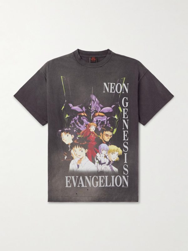 + Evangelion Distressed Printed Cotton-Jersey T-Shirt + Evangelion Distressed Printed Cotton-Jersey T-Shirt