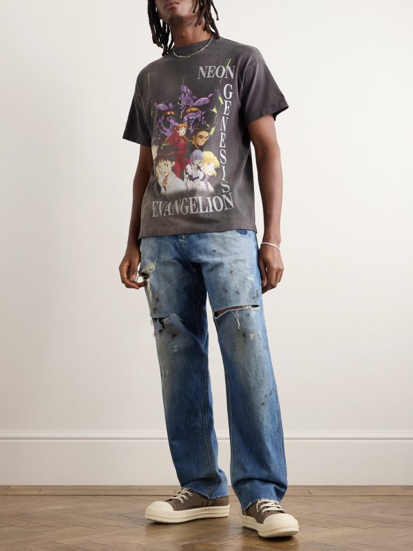 + Evangelion Distressed Printed Cotton-Jersey T-Shirt - OU + Evangelion Distressed Printed Cotton-Jersey T-Shirt - OU