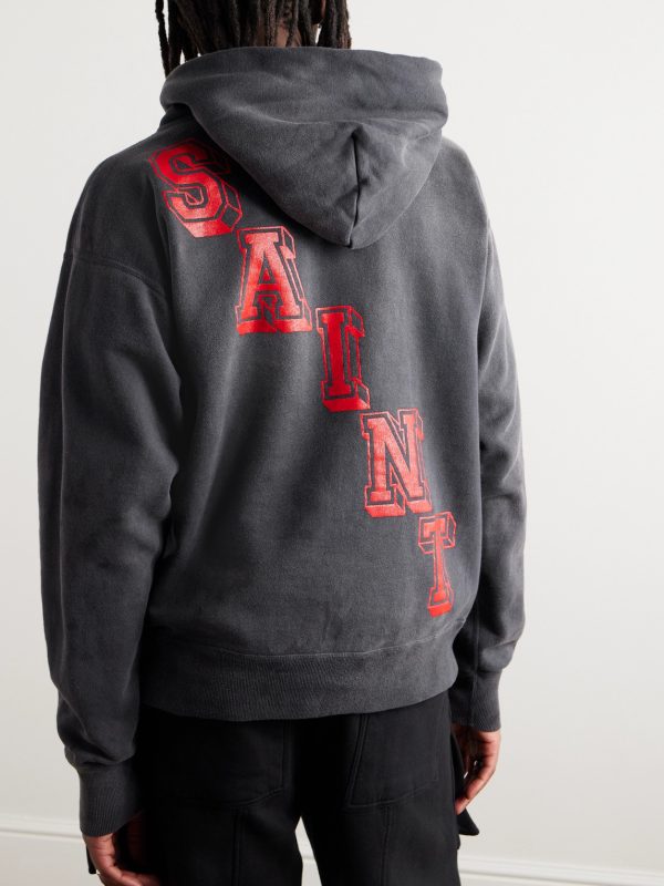 Distressed Printed Cotton-Jersey Hoodie - BK Distressed Printed Cotton-Jersey Hoodie - BK