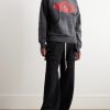 Distressed Printed Cotton-Jersey Hoodie - OU Distressed Printed Cotton-Jersey Hoodie - OU
