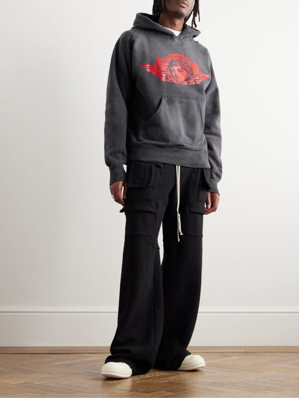 Distressed Printed Cotton-Jersey Hoodie - OU Distressed Printed Cotton-Jersey Hoodie - OU