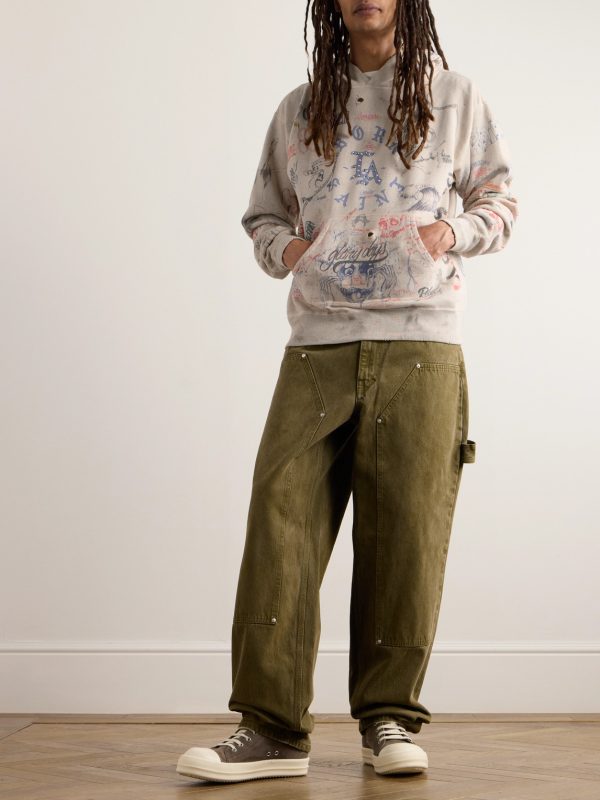 + Born X Raised Distressed Crystal-Embellished Printed Cotton-Jersey Hoodie - OU