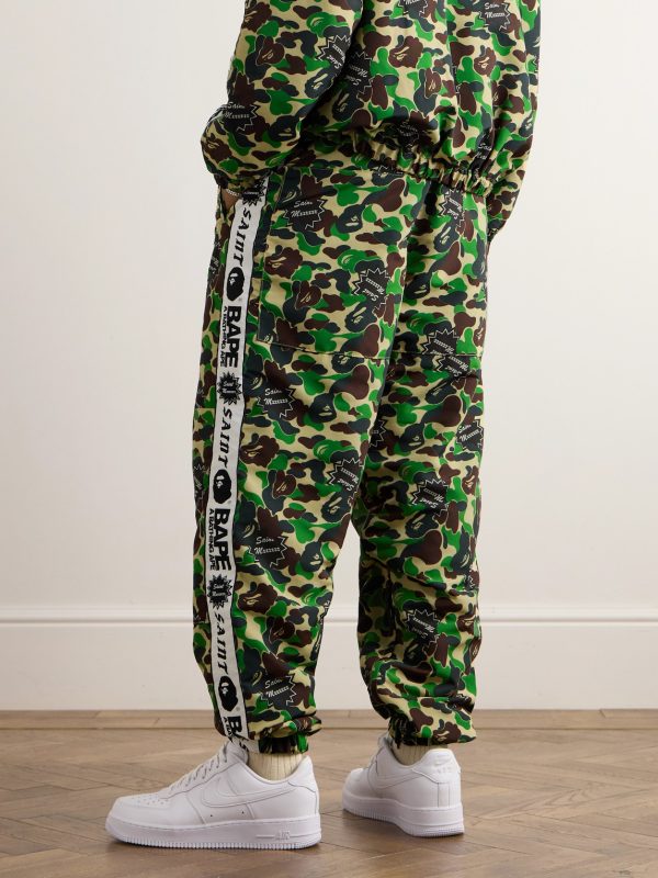 + BAPE® Straight-Leg Webbing-Trimmed Camouflage-Print Shell Trousers - BK + BAPE® Straight-Leg Webbing-Trimmed Camouflage-Print Shell Trousers - BK