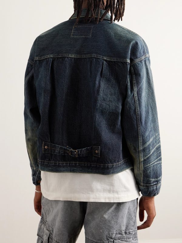 Distressed Pleated Denim Jacket - BK Distressed Pleated Denim Jacket - BK