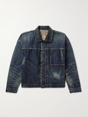 Distressed Pleated Denim Jacket Distressed Pleated Denim Jacket