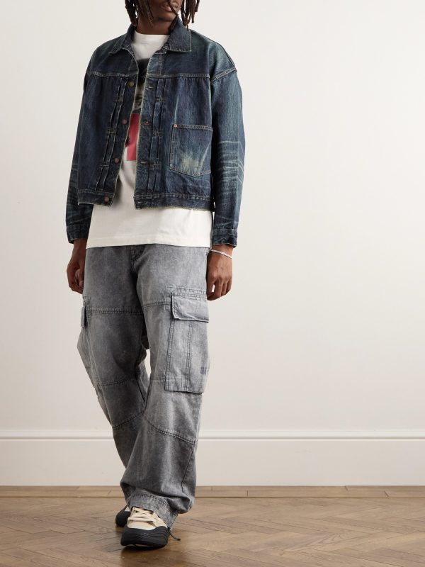 Distressed Pleated Denim Jacket - OU Distressed Pleated Denim Jacket - OU