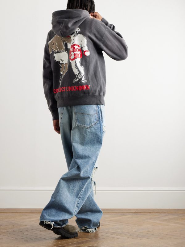 + Denim Tears Distressed Printed Cotton-Jersey Hoodie - OU + Denim Tears Distressed Printed Cotton-Jersey Hoodie - OU