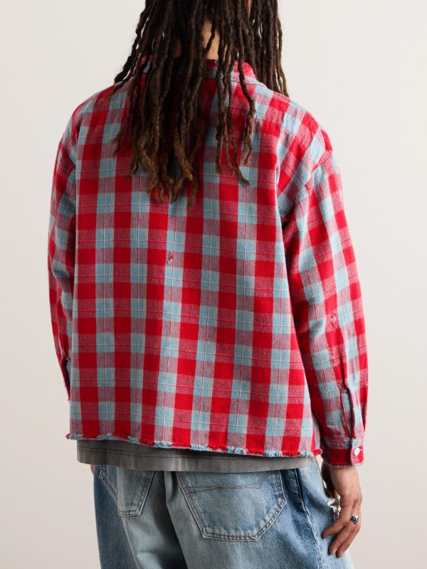 Distressed Checked Cotton-Flannel Shirt - BK Distressed Checked Cotton-Flannel Shirt - BK