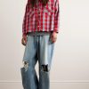 Distressed Checked Cotton-Flannel Shirt - OU Distressed Checked Cotton-Flannel Shirt - OU