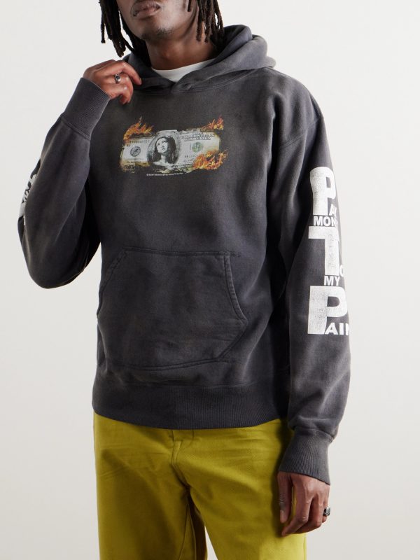 Pay Money to My Pain Distressed Printed Cotton-Jersey Hoodie - FR Pay Money to My Pain Distressed Printed Cotton-Jersey Hoodie - FR