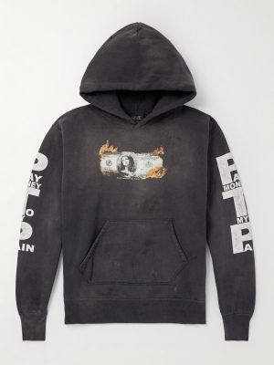 Pay Money to My Pain Distressed Printed Cotton-Jersey Hoodie