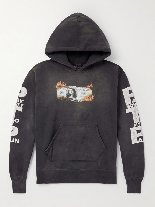 Pay Money to My Pain Distressed Printed Cotton-Jersey Hoodie Pay Money to My Pain Distressed Printed Cotton-Jersey Hoodie