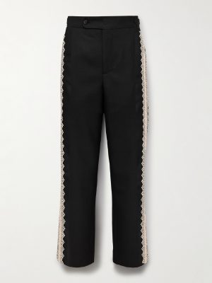 Straight-Leg Lace-Trimmed Wool Trousers Straight-Leg Lace-Trimmed Wool Trousers