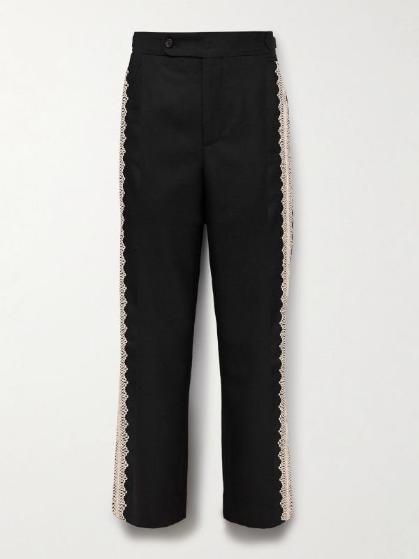 Straight-Leg Lace-Trimmed Wool Trousers Straight-Leg Lace-Trimmed Wool Trousers