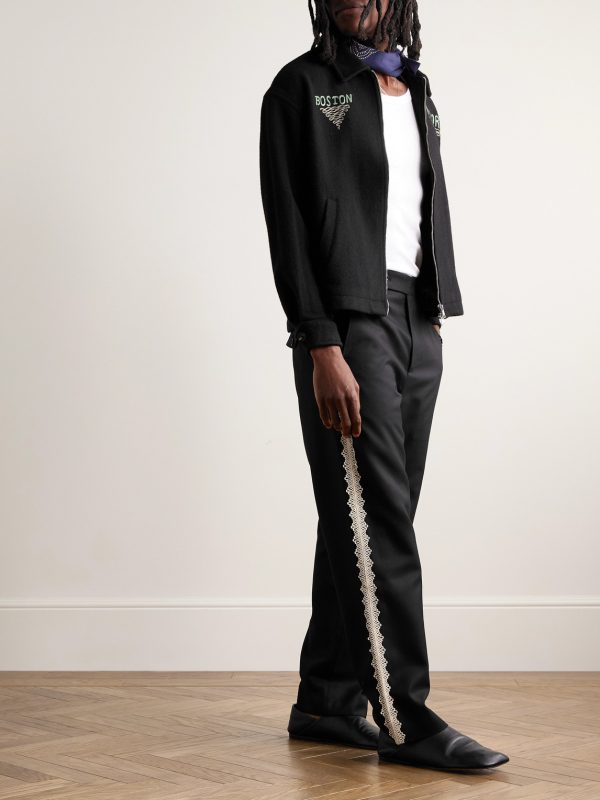 Straight-Leg Lace-Trimmed Wool Trousers - OU Straight-Leg Lace-Trimmed Wool Trousers - OU