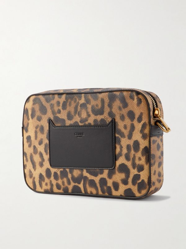 Leather-Trimmed Leopard-Print Coated-Canvas Messenger Bag - BK Leather-Trimmed Leopard-Print Coated-Canvas Messenger Bag - BK