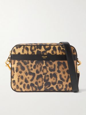 Leather-Trimmed Leopard-Print Coated-Canvas Messenger Bag