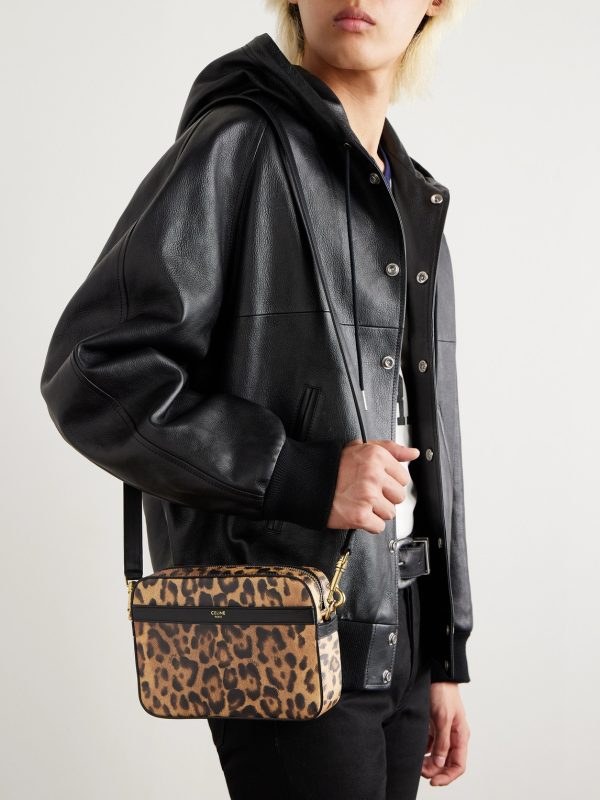 Leather-Trimmed Leopard-Print Coated-Canvas Messenger Bag - OU Leather-Trimmed Leopard-Print Coated-Canvas Messenger Bag - OU