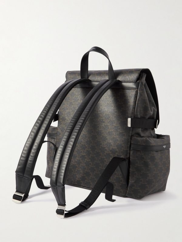 Triomphe Leather-Trimmed Logo-Print Coated-Canvas Backpack - BK Triomphe Leather-Trimmed Logo-Print Coated-Canvas Backpack - BK