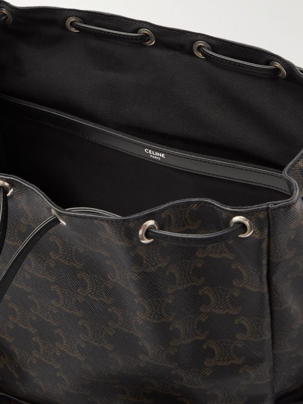 Triomphe Leather-Trimmed Logo-Print Coated-Canvas Backpack - E1 Triomphe Leather-Trimmed Logo-Print Coated-Canvas Backpack - E1