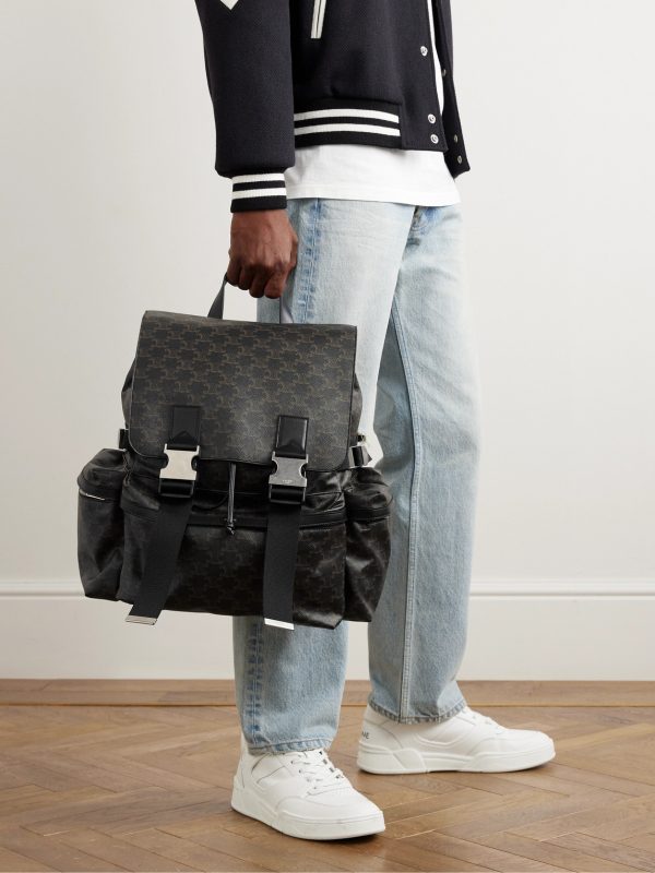 Triomphe Leather-Trimmed Logo-Print Coated-Canvas Backpack - OU Triomphe Leather-Trimmed Logo-Print Coated-Canvas Backpack - OU