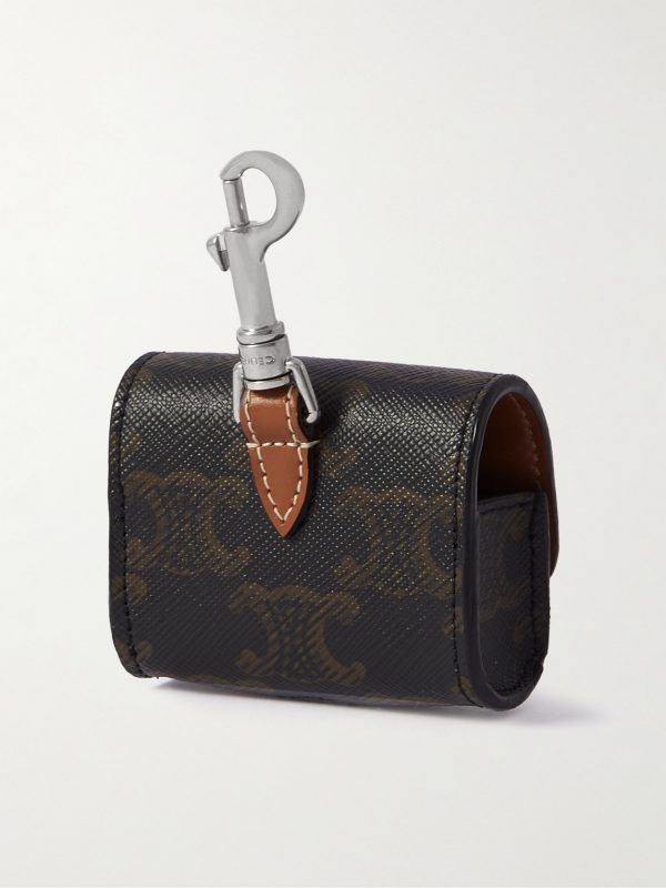 Triomphe Leather-Trimmed Logo-Print Coated-Canvas Airpods Case - BK Triomphe Leather-Trimmed Logo-Print Coated-Canvas Airpods Case - BK