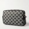 Triomphe Leather-Trimmed Logo-Print Coated-Canvas Messenger Bag - BK