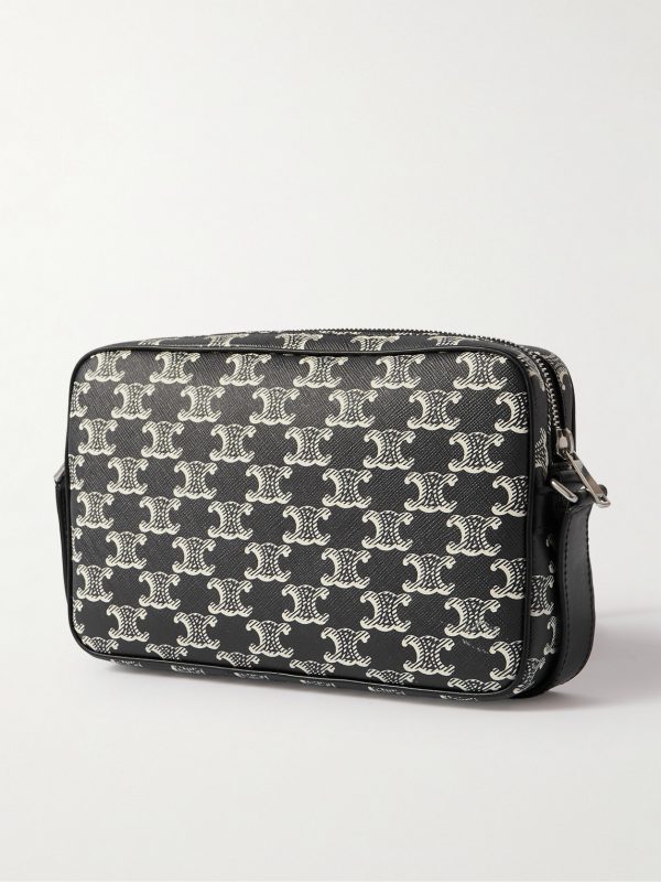 Triomphe Leather-Trimmed Logo-Print Coated-Canvas Messenger Bag - BK