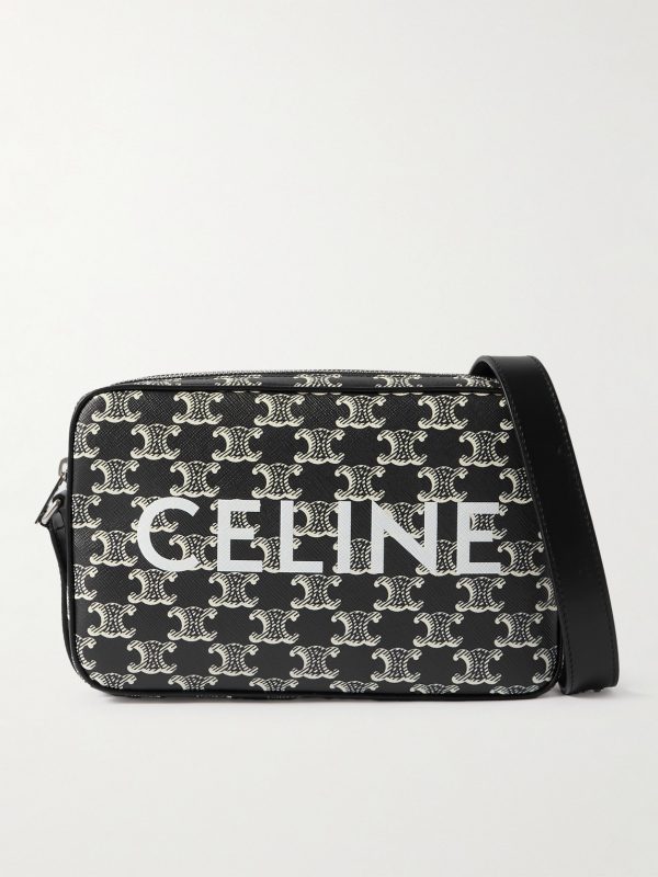 Triomphe Leather-Trimmed Logo-Print Coated-Canvas Messenger Bag