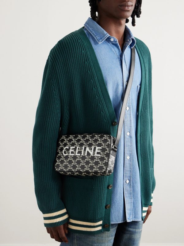Triomphe Leather-Trimmed Logo-Print Coated-Canvas Messenger Bag - OU