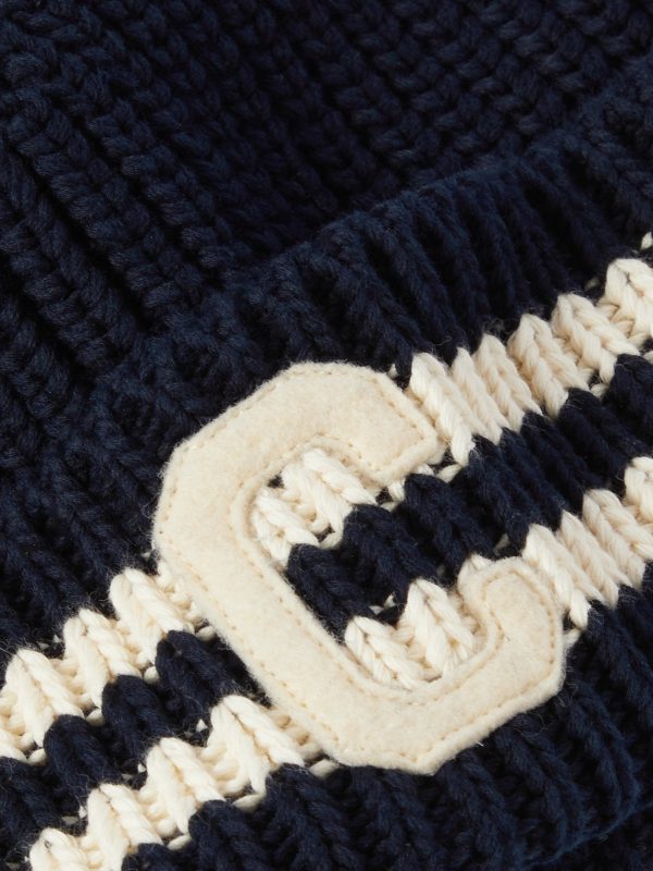 Logo-Appliquéd Striped Ribbed Cotton Beanie - CU