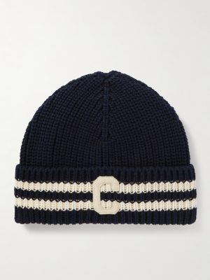 Logo-Appliquéd Striped Ribbed Cotton Beanie