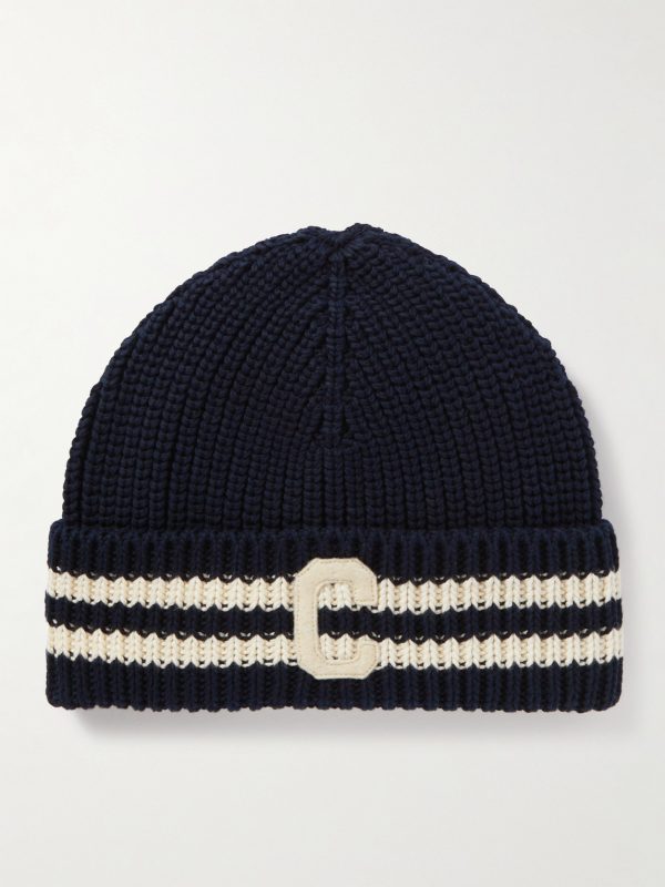 Logo-Appliquéd Striped Ribbed Cotton Beanie