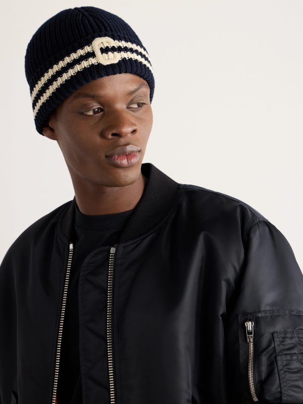 Logo-Appliquéd Striped Ribbed Cotton Beanie - OU