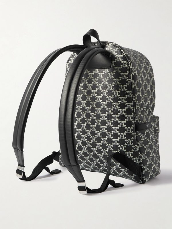 Triomphe Leather-Trimmed Logo-Print Coated-Canvas Backpack - BK
