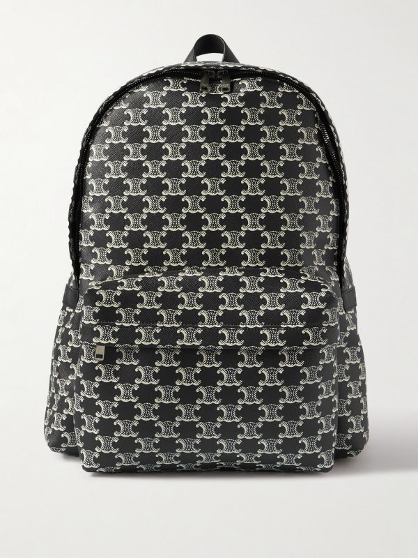 Triomphe Leather-Trimmed Logo-Print Coated-Canvas Backpack