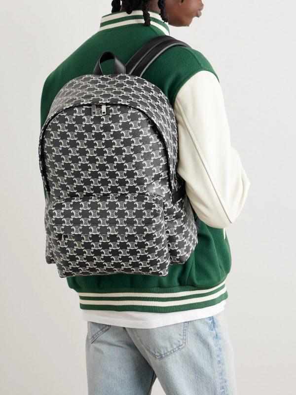 Triomphe Leather-Trimmed Logo-Print Coated-Canvas Backpack - OU