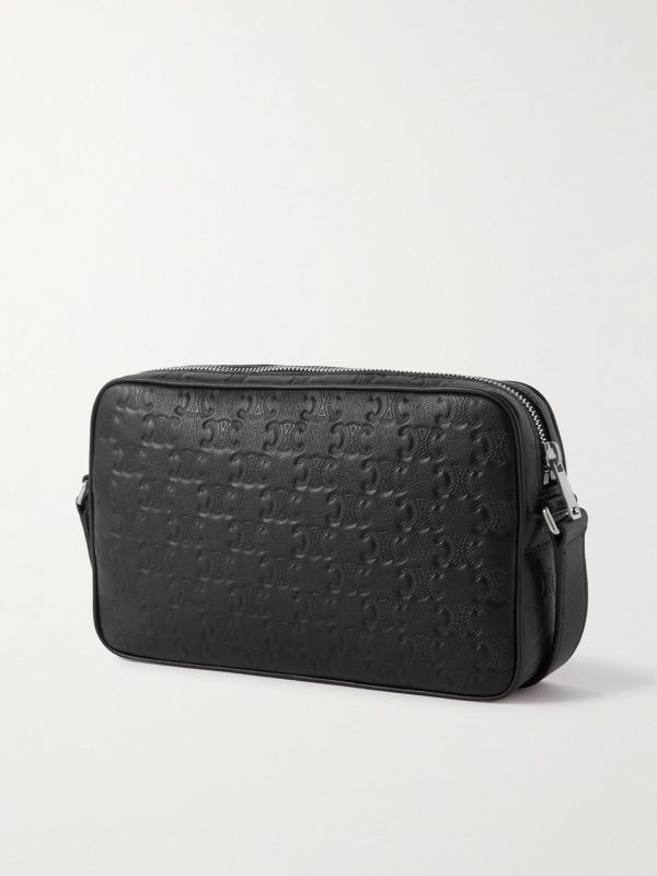 Triomphe Logo-Debossed Leather Messenger Bag - BK Triomphe Logo-Debossed Leather Messenger Bag - BK