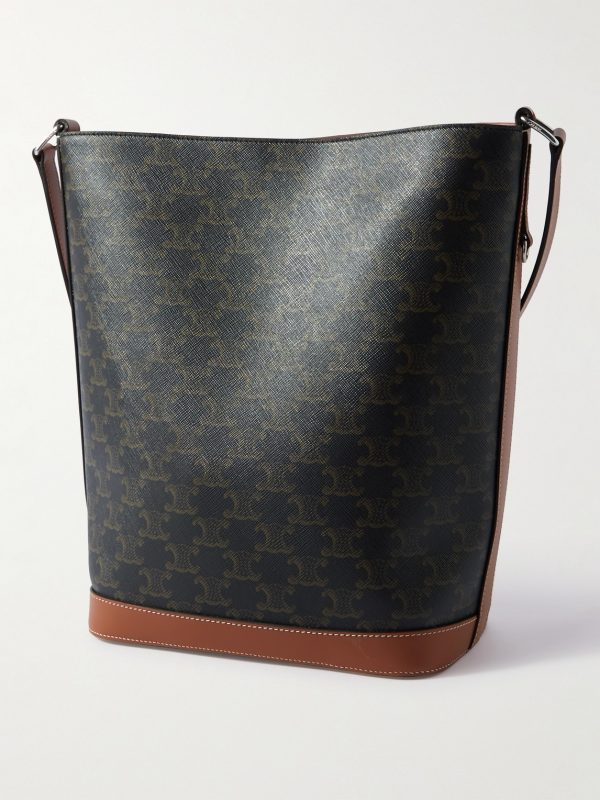 Triomphe Leather-Trimmed Logo-Print Coated-Canvas Tote Bag - BK